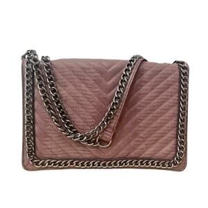 Plum Chevron Quilted Snake Crossbody Bag Chain Link Purse Medium